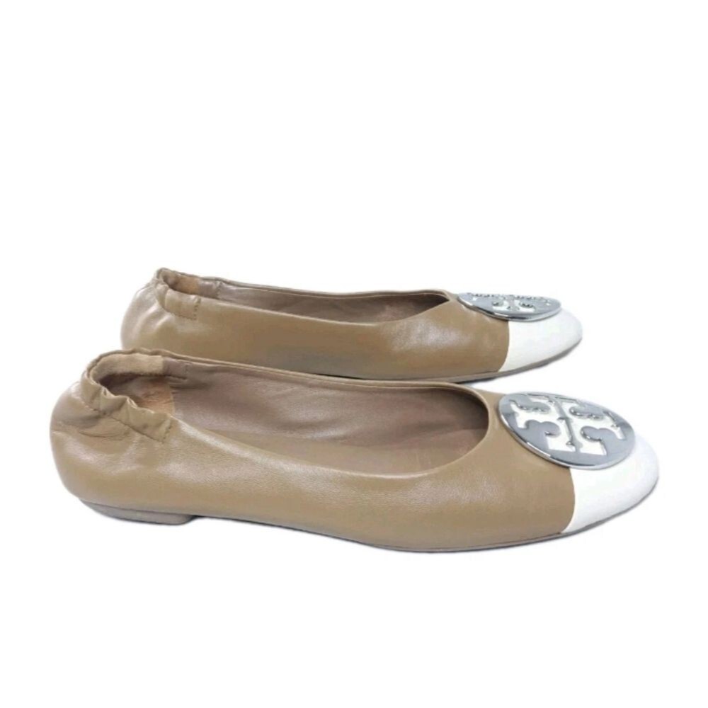 Tory Burch Claire Cap Toe Ballet Flat Shoes  Women's Size 6.5 M Cream & Brown - Picture 4 of 7